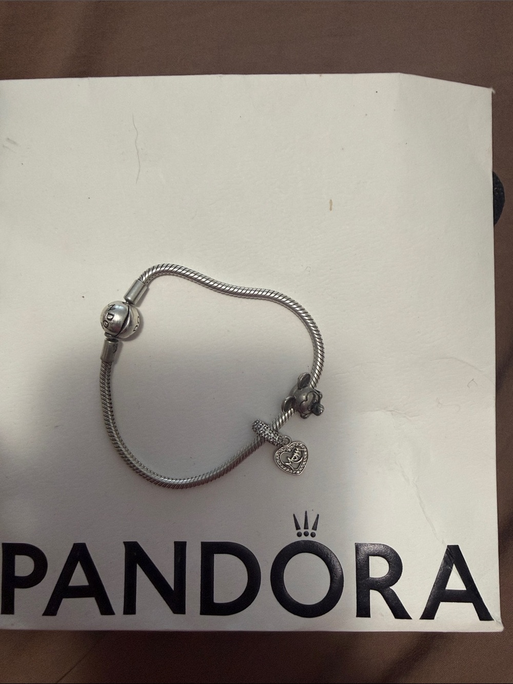 Pandora Silver Bracelet with Heart and Clover Charms - Silver